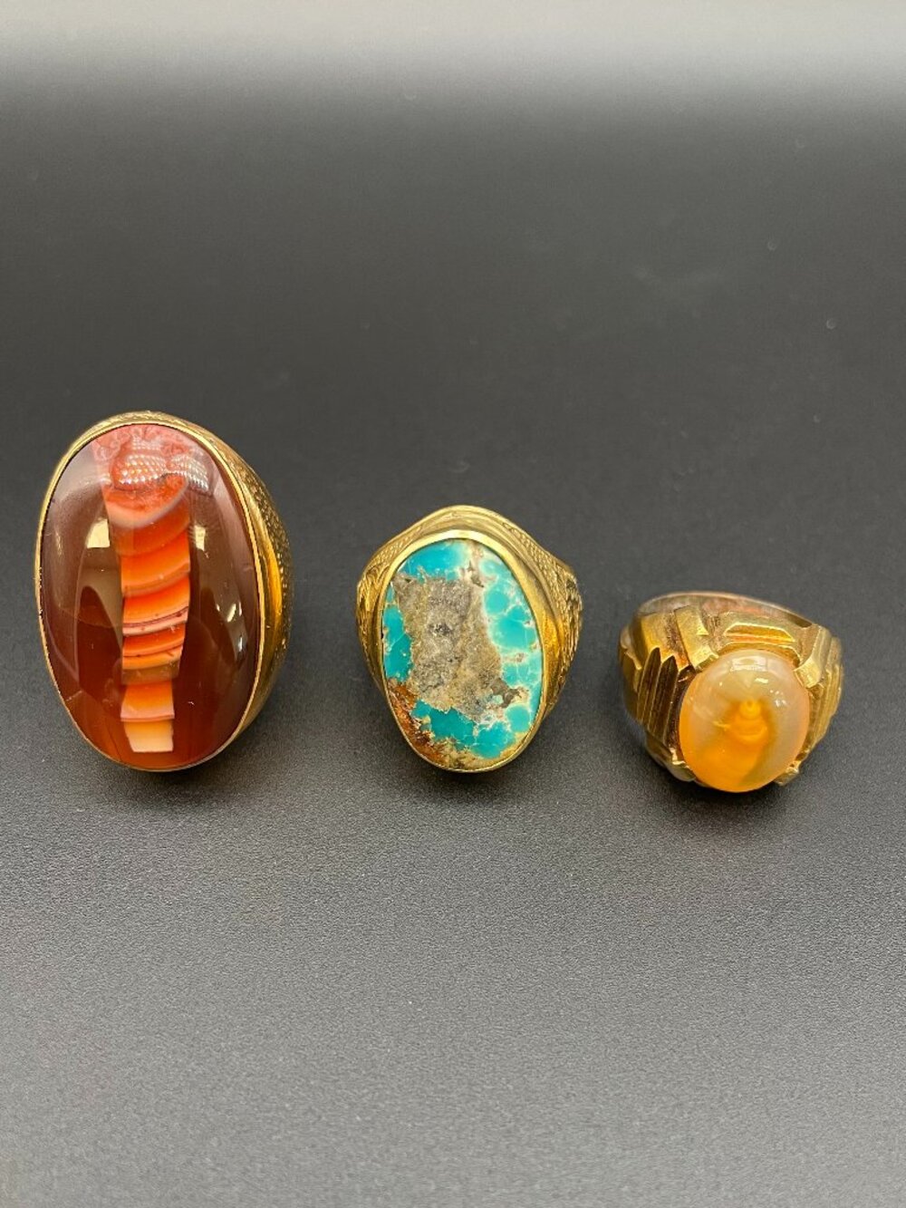 Vintage Gold Plated Agate and Turquoise Ring Bundle